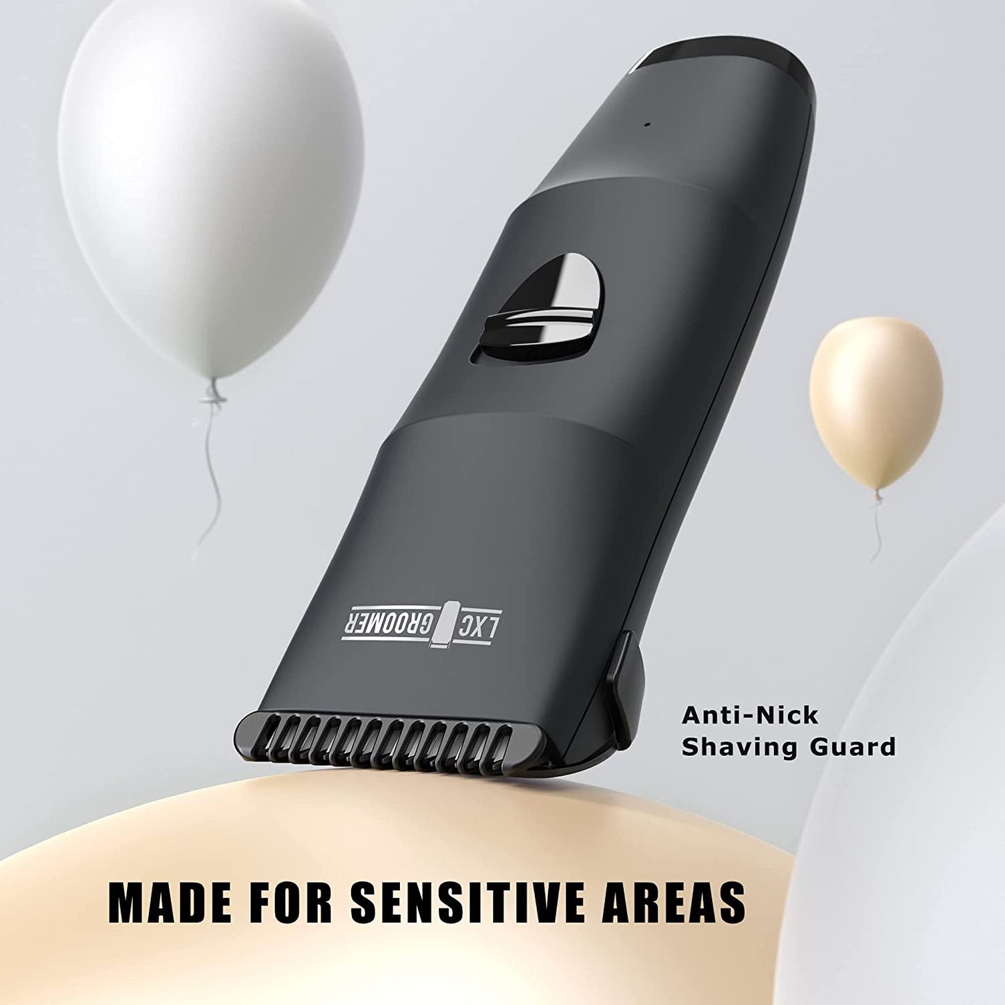 LXCGROOMER Body Hair Trimmer for Men, Groin Hair Trimmer for Men Electric Ball Trimmer & Shaver, Replaceable Ceramic Blade Heads, Body Trimmer with Anti-Nick Guard, Waterproof Wet/Dry Body Groomer
