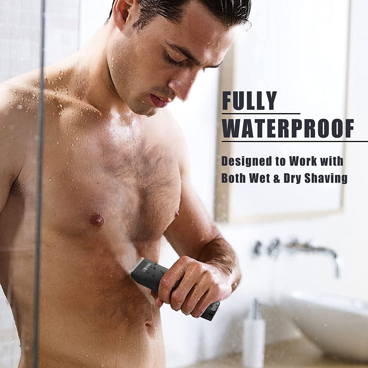LXCGROOMER Body Hair Trimmer for Men, Groin Hair Trimmer for Men Electric Ball Trimmer & Shaver, Replaceable Ceramic Blade Heads, Body Trimmer with Anti-Nick Guard, Waterproof Wet/Dry Body Groomer