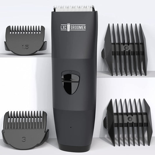 LXCGROOMER Body Hair Trimmer for Men, Groin Hair Trimmer for Men Electric Ball Trimmer & Shaver, Replaceable Ceramic Blade Heads, Body Trimmer with Anti-Nick Guard, Waterproof Wet/Dry Body Groomer